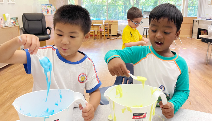 boys mixing slime