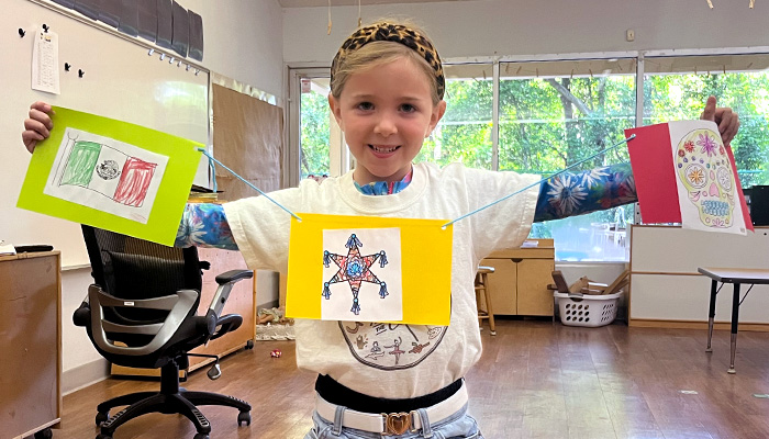 girl holding flag drawings